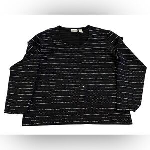 Chico's Black with Silver Accents and Sequins Long Sleeve Shirt